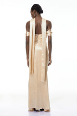 Blanche Gold Off Shoulder Mermaid Maxi Dress