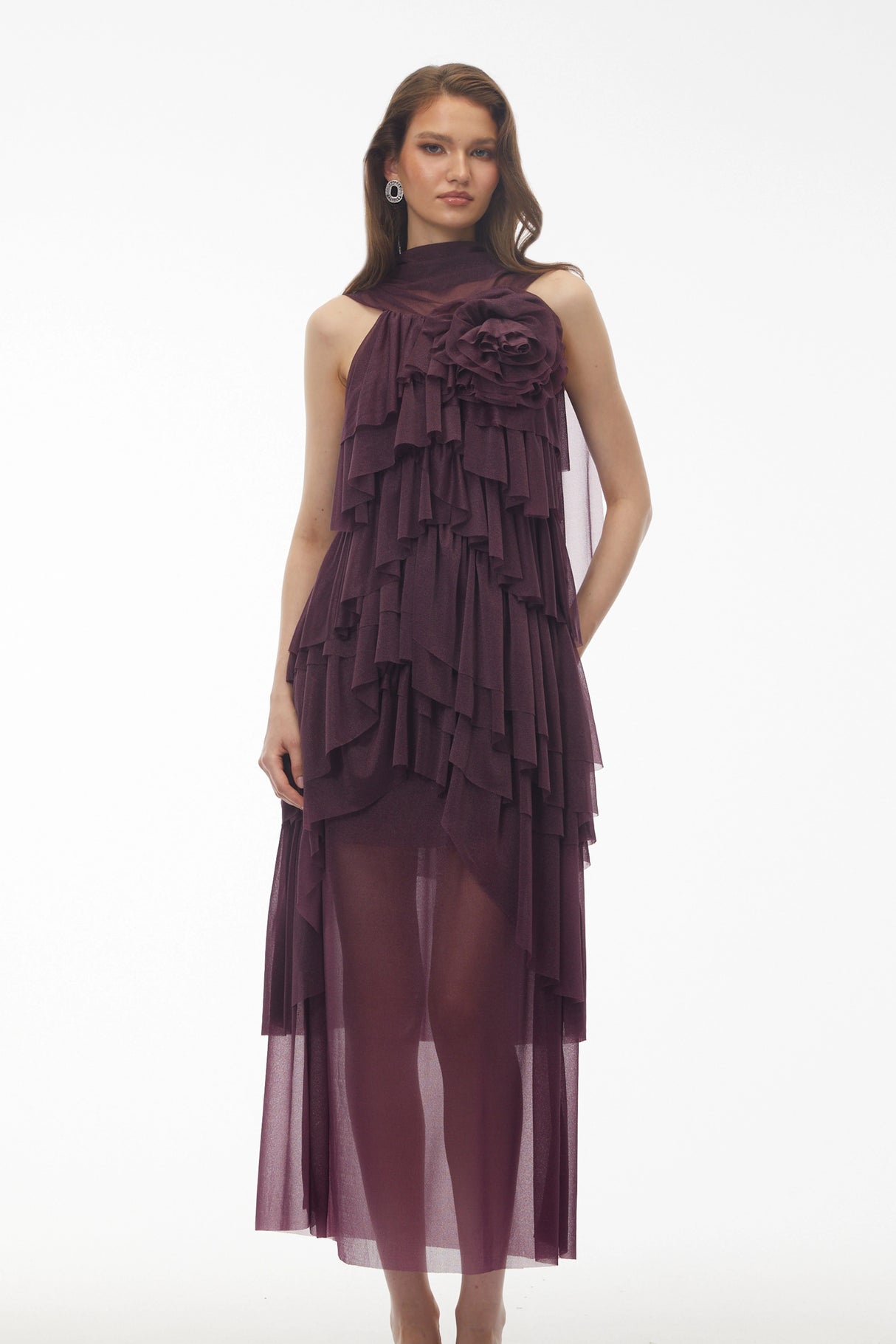 Blanche Purple Floral Ruffled Maxi Dress