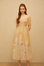 Blanka Neutral Pleated Jacquard Tulle Midi Dress