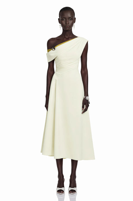 Blossom White One Shoulder Ruched Midi Dress