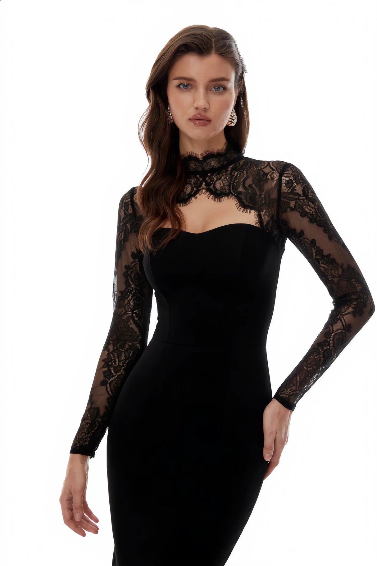 Bokamoso Black Lace Panel Maxi Gown