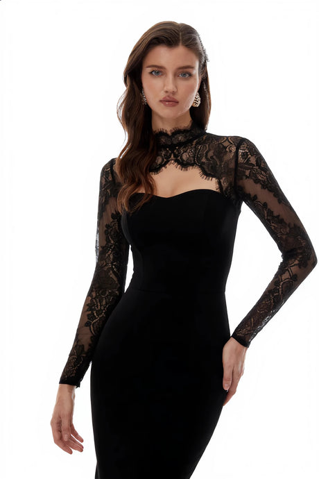 Bokamoso Black Lace Panel Maxi Gown