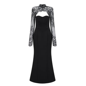 Bokamoso Black Lace Panel Maxi Gown
