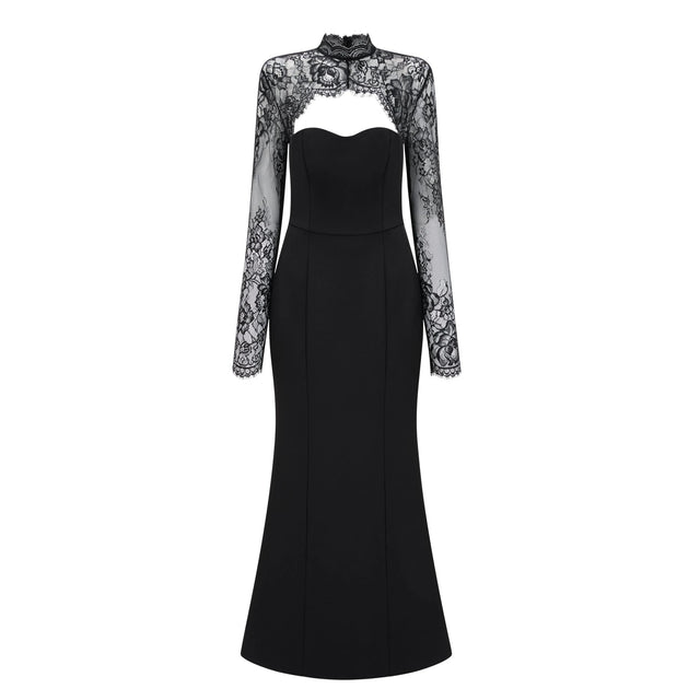 Bokamoso Black Lace Panel Maxi Gown