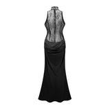 Borbála Black Lace Bodice Ruched Maxi Dress