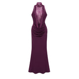 Borbála Magenta Lace Bodice Ruched Maxi Dress