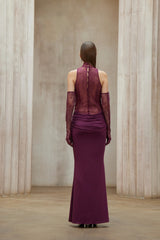 Borbála Magenta Lace Bodice Ruched Maxi Dress