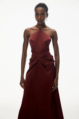 Bozhena Red Halterneck Ruched Maxi Dress