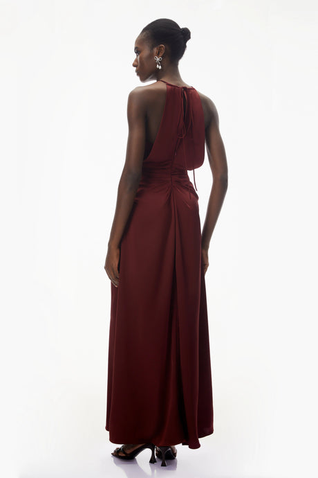 Bozhena Red Halterneck Ruched Maxi Dress