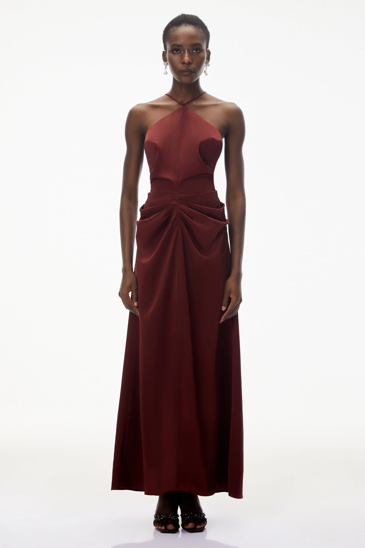 Bozhena Red Halterneck Ruched Maxi Dress