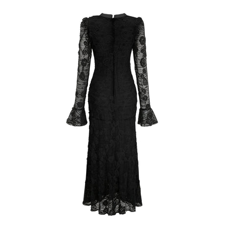 Branwen Black 3DFloral Embroidered Lace Maxi Dress