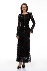 Branwen Black 3DFloral Embroidered Lace Maxi Dress