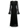 Branwen Black 3DFloral Embroidered Lace Maxi Dress