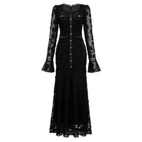 Branwen Black 3DFloral Embroidered Lace Maxi Dress