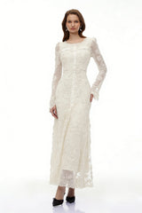 Branwen Neutral 3DFloral Embroidered Lace Maxi Dress