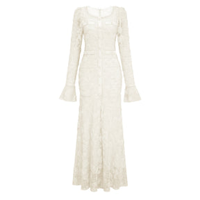 Branwen Neutral 3DFloral Embroidered Lace Maxi Dress