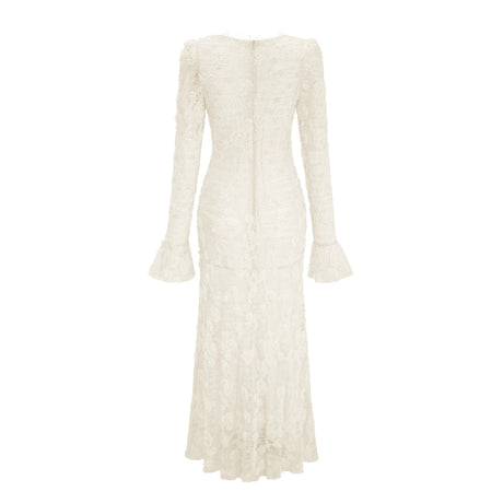 Branwen Neutral 3DFloral Embroidered Lace Maxi Dress