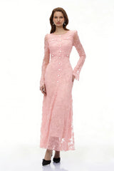 Branwen Pink 3DFloral Embroidered Lace Maxi Dress