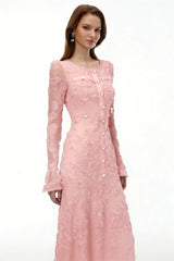 Branwen Pink 3DFloral Embroidered Lace Maxi Dress