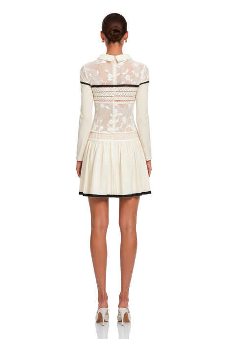 Bridget White Pleated Mini Dress with BowTie