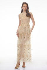 Brigida Neutral Sleeveless Sequin Maxi Dress