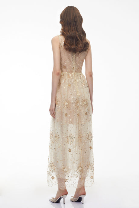 Santa Maxi Dress Neutral Sleeveless Sequin