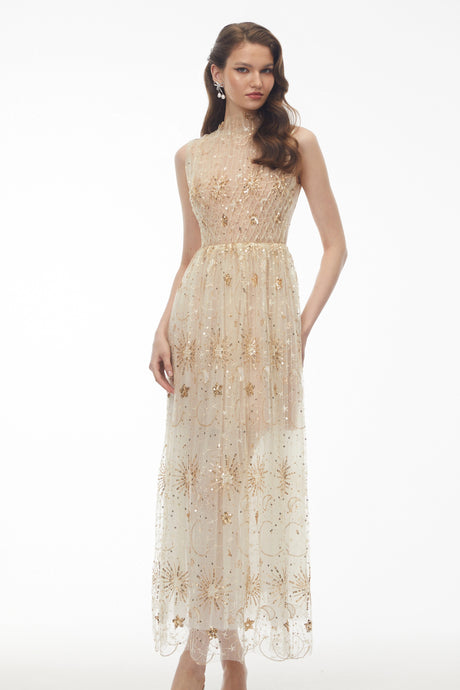 Santa Maxi Dress Neutral Sleeveless Sequin