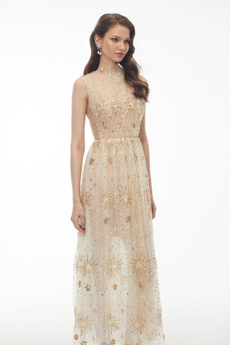 Santa Maxi Dress Neutral Sleeveless Sequin