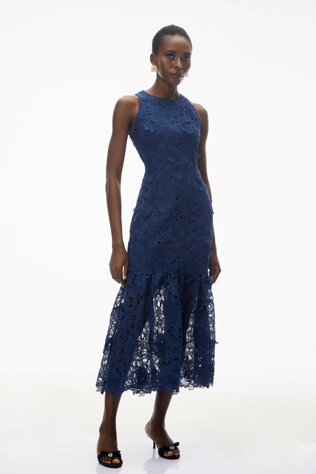 Briseis Blue Midi Dress with 3D Florals