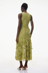 Briseis Olive Green Midi Dress with 3D Florals