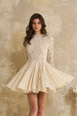 Bronte White Pleated Floral Lace Mini Dress
