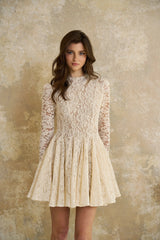 Bronte White Pleated Floral Lace Mini Dress