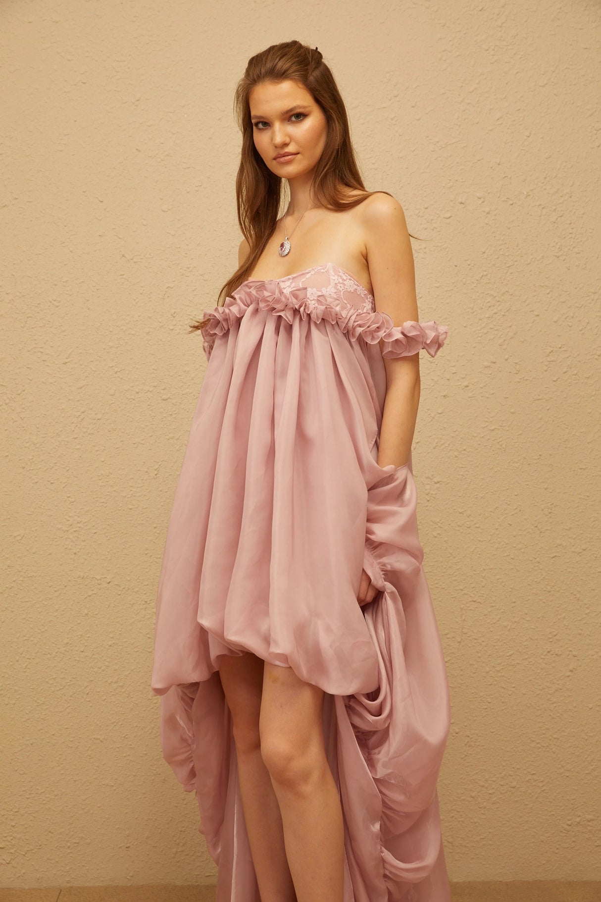 Brooklyn Pink Glossy Bubble Hem Mini Dress