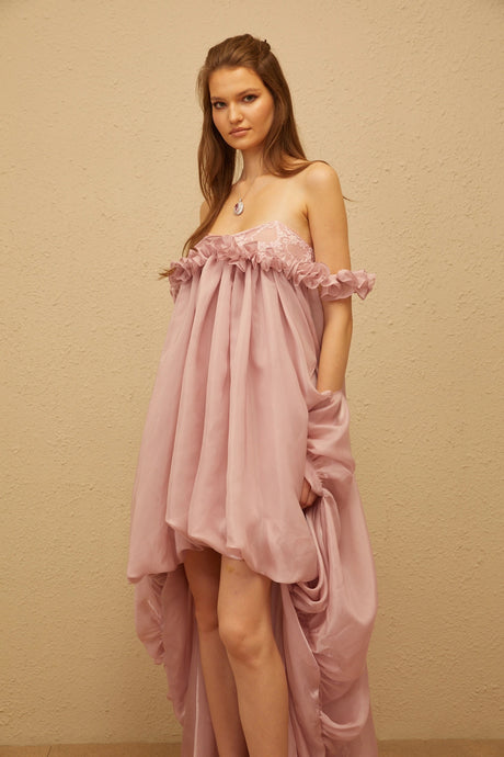 Brooklyn Pink Glossy Bubble Hem Mini Dress
