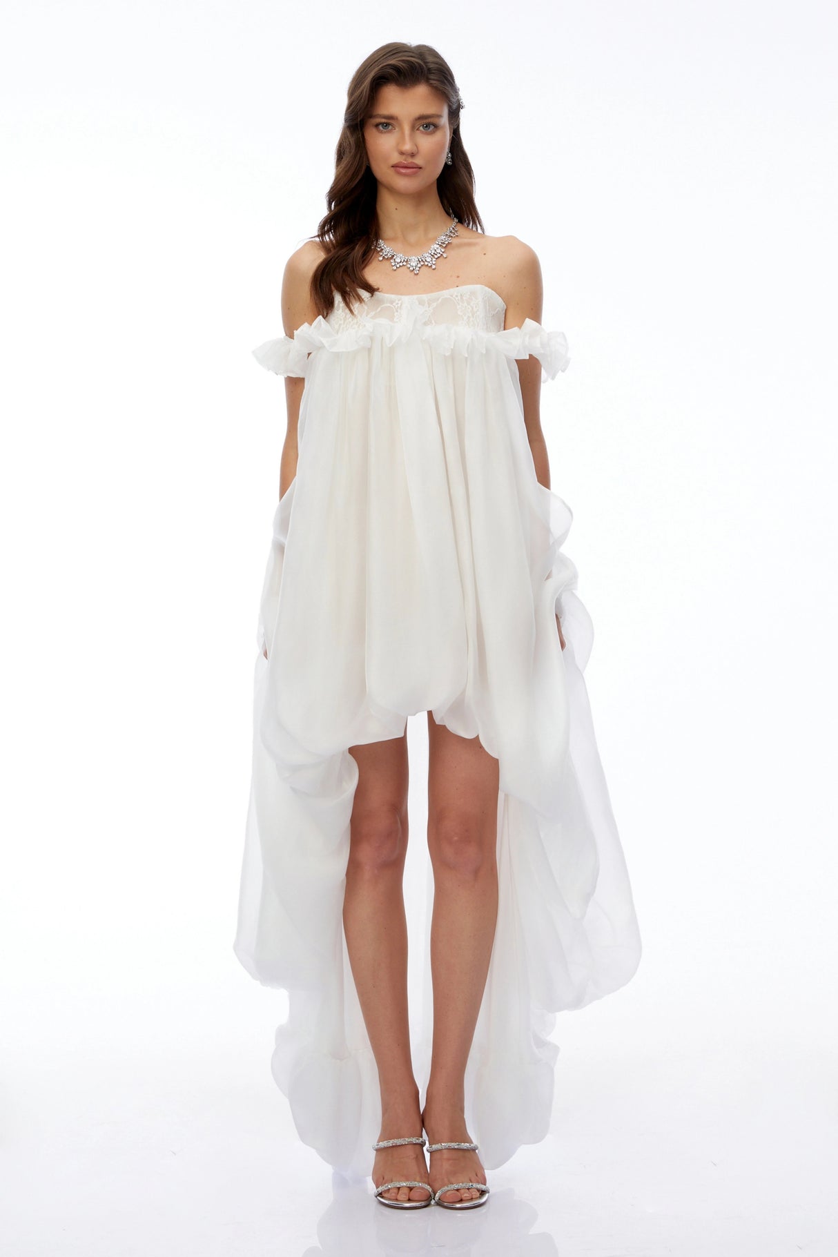 Brooklyn White Glossy Bubble Hem Mini Dress