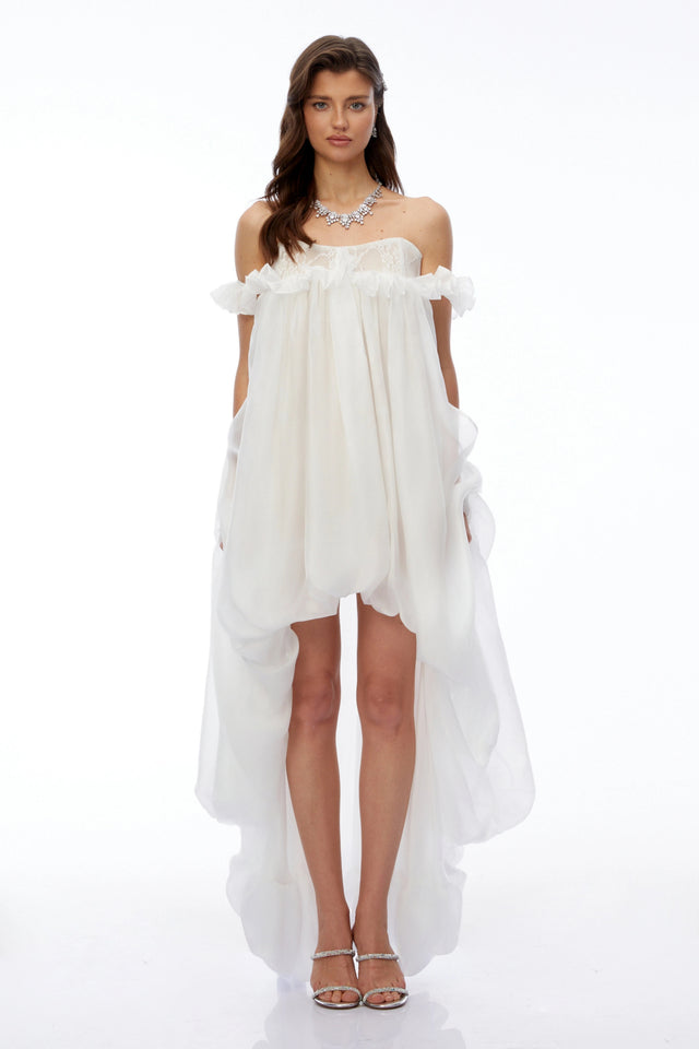 Brooklyn White Glossy Bubble Hem Mini Dress