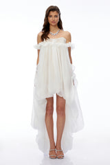 Brooklyn White Glossy Bubble Hem Mini Dress