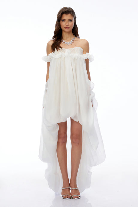 Brooklyn White Glossy Bubble Hem Mini Dress