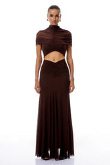 Bruna CutOut Ruched Mesh Maxi Dress