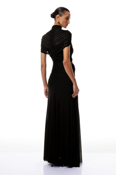 Bruna CutOut Ruched Mesh Maxi Dress