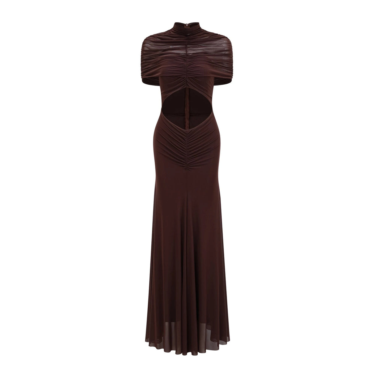 Bruna CutOut Ruched Mesh Maxi Dress