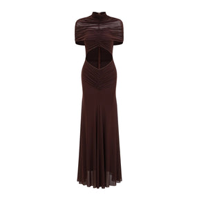 Bruna CutOut Ruched Mesh Maxi Dress