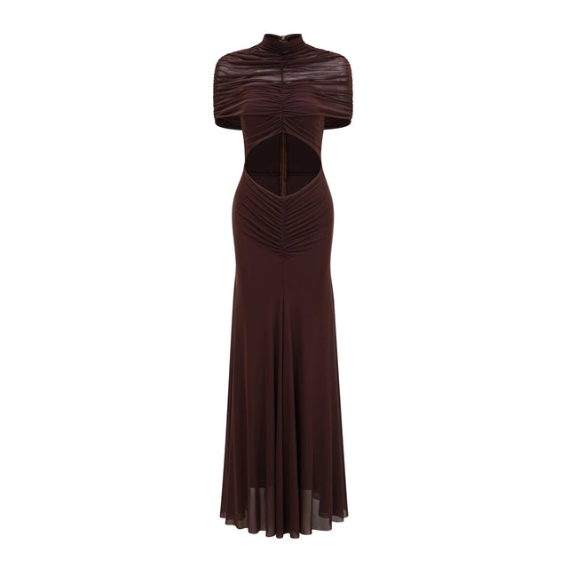 Bruna CutOut Ruched Mesh Maxi Dress