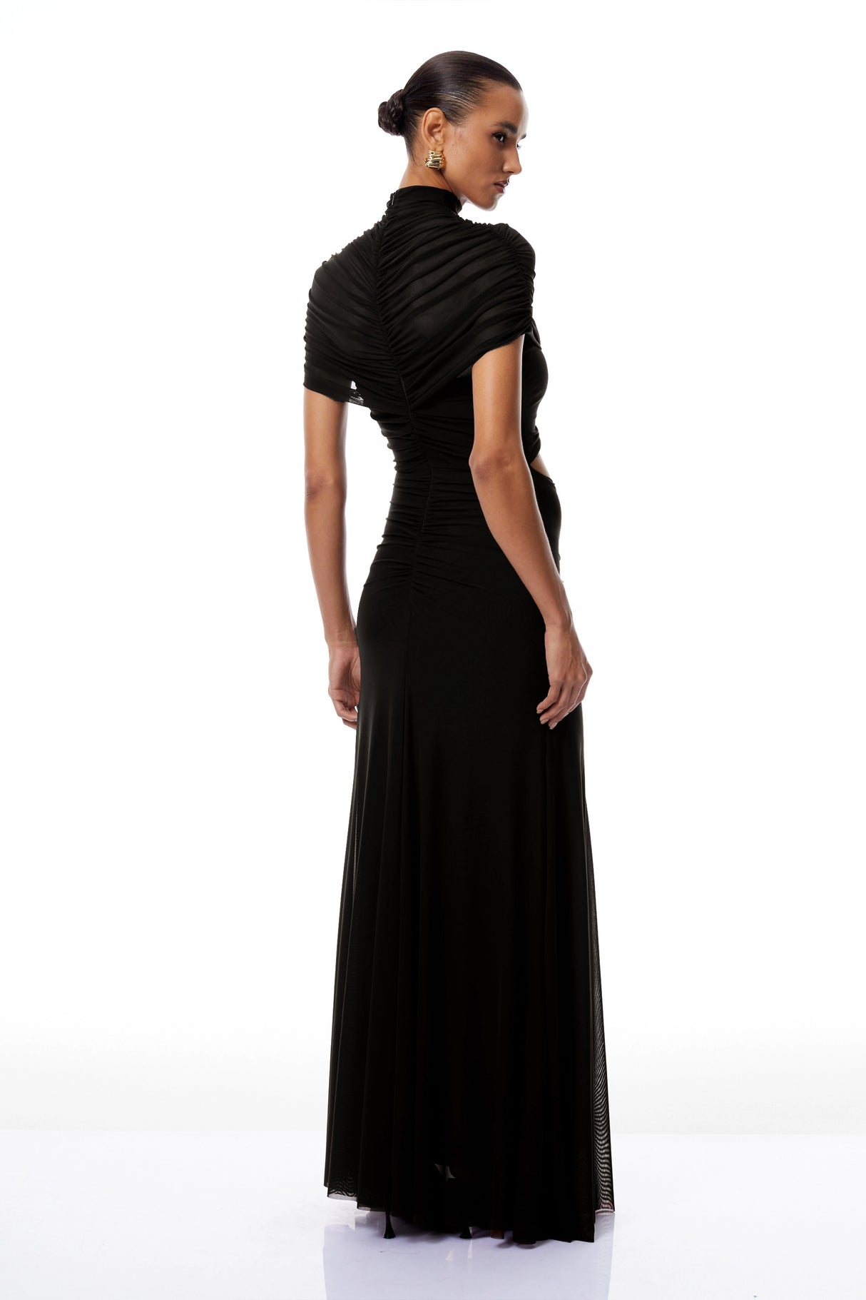 Bruna CutOut Ruched Mesh Maxi Dress