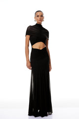 Bruna CutOut Ruched Mesh Maxi Dress