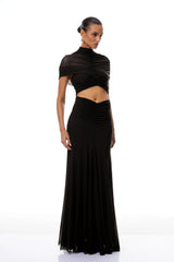 Bruna CutOut Ruched Mesh Maxi Dress