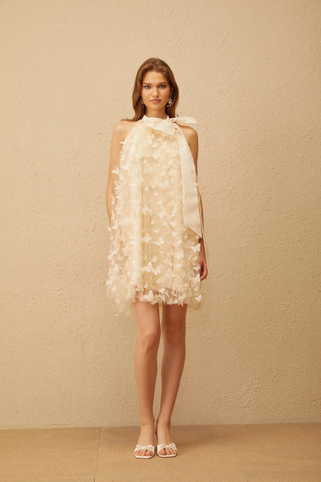 Brune Neutral 3D Butterfly Tulle Mini Dress