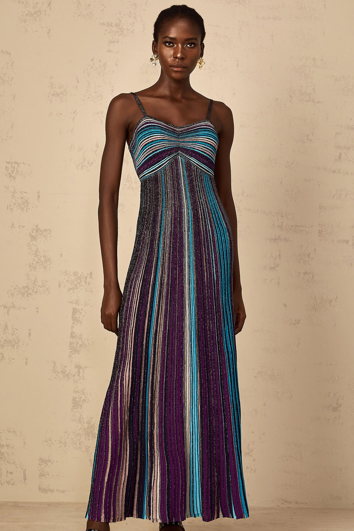 Bruyère Purple Sequin Striped Knit Maxi Dress