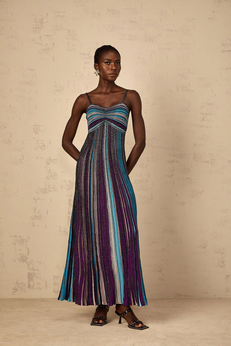 Bruyère Purple Sequin Striped Knit Maxi Dress