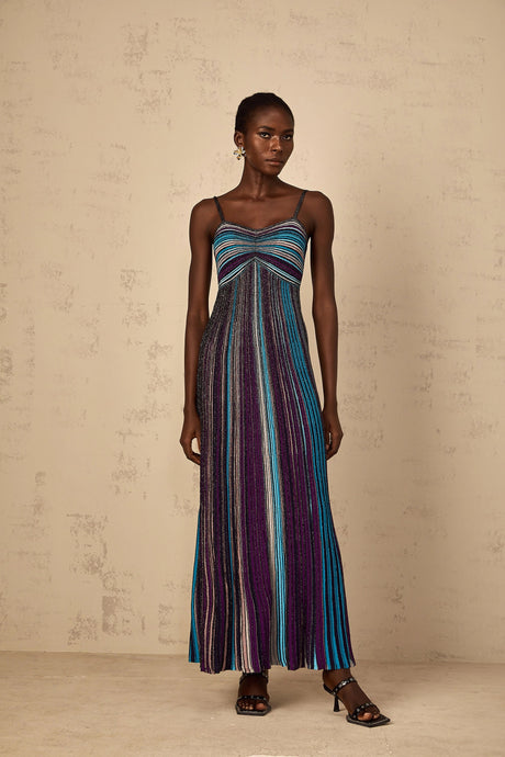 Bruyère Purple Sequin Striped Knit Maxi Dress